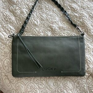 NWOT Lucky Brand Olive Leather Braided-Strap Wristlet Clutch